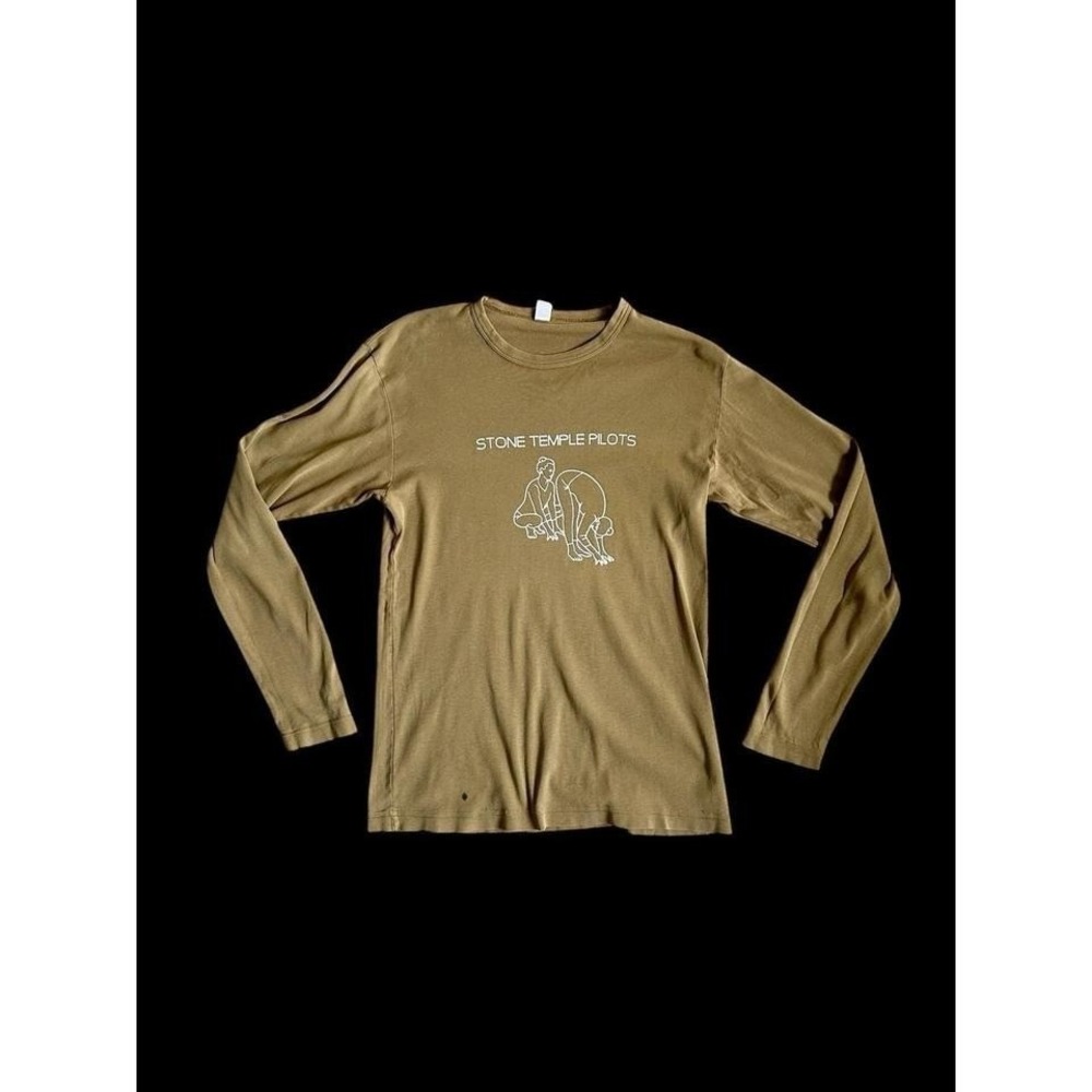 Stone Temple Pilots 90's Long Sleeve Shirt Sz Large Grunge Band Distressed Brown